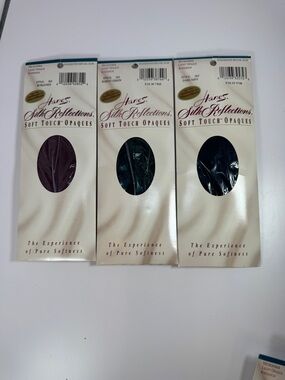 3 Pair Hanes Silk Reflections Soft Touch Opaques Knee Highs Green Burgundy Navy